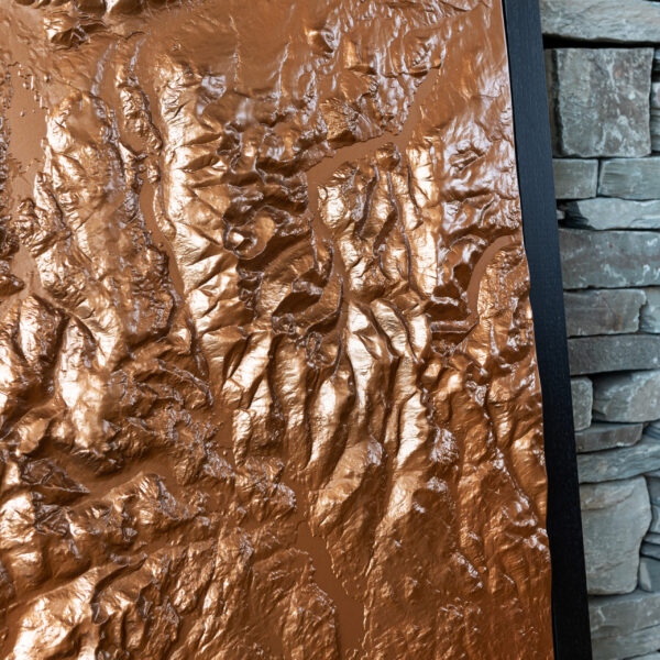 map sculpture copper precision detail close up